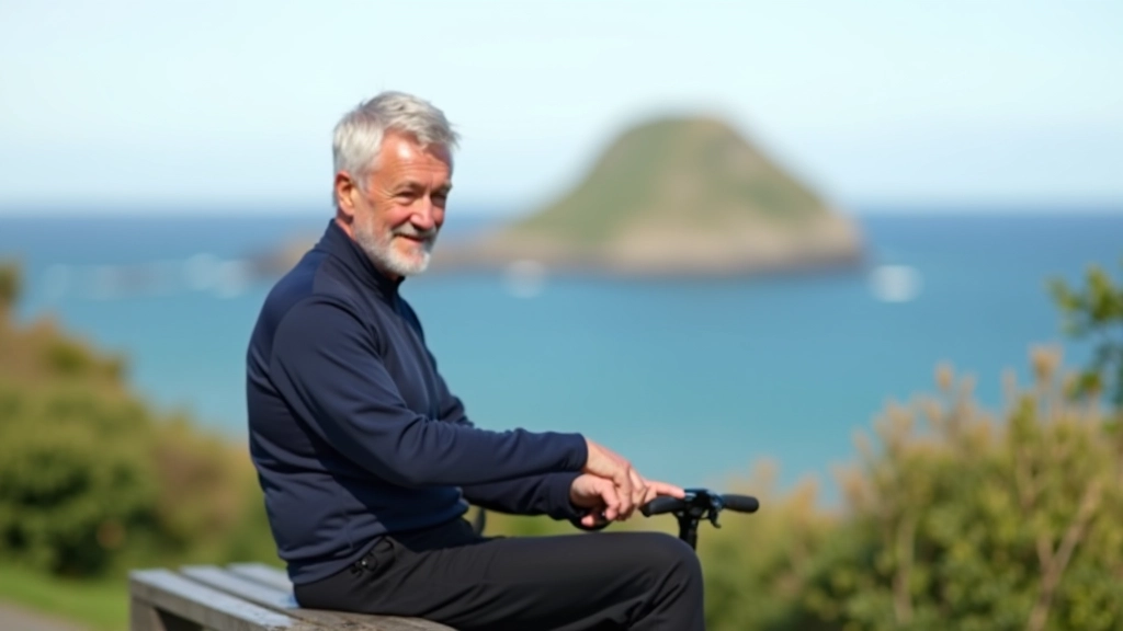 Cyclist checking watch while taking a break on coastal path with ocean views