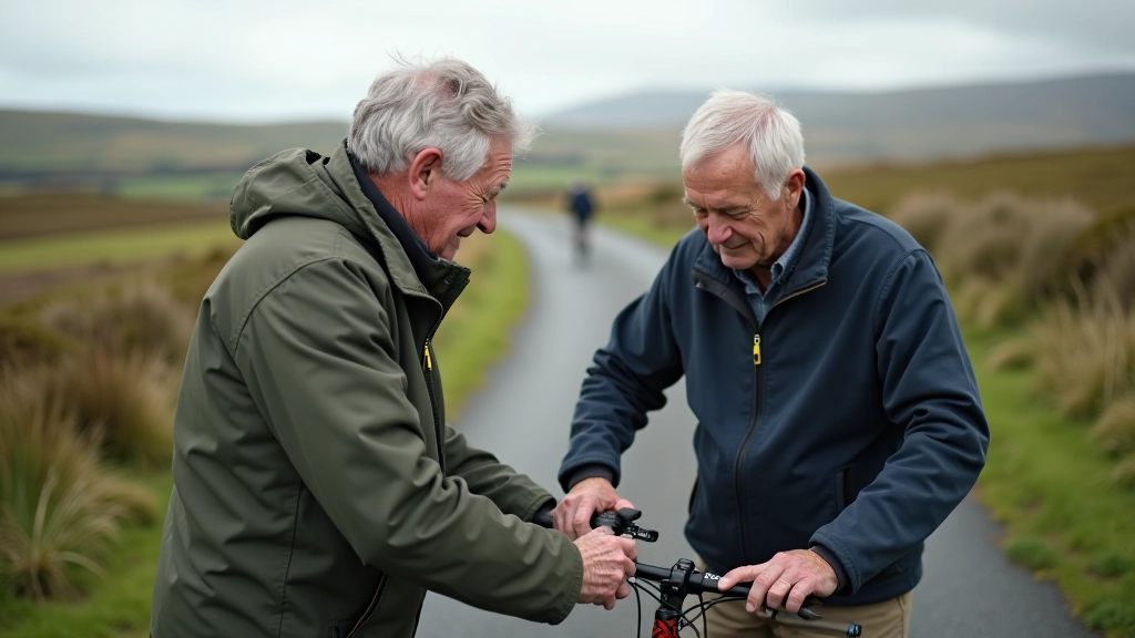 Cyclist checking bike components during outdoor workshop