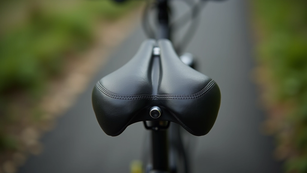 Hybrid bicycle saddle showing wide, cushioned design appropriate for comfort cycling and extended riding sessions