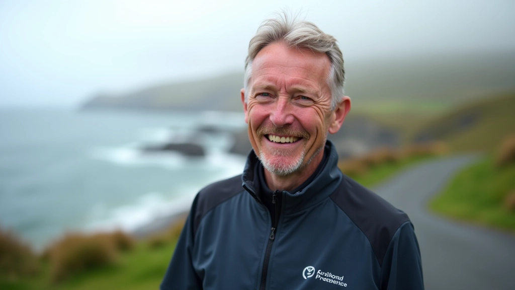 Fitness and pacing coach for cycling, portrait from chest up, outdoor coastal environment